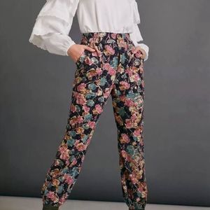 Anthropologie Anisa Black Floral Corduroy Size Medium Joggers Pants Perfect Cond